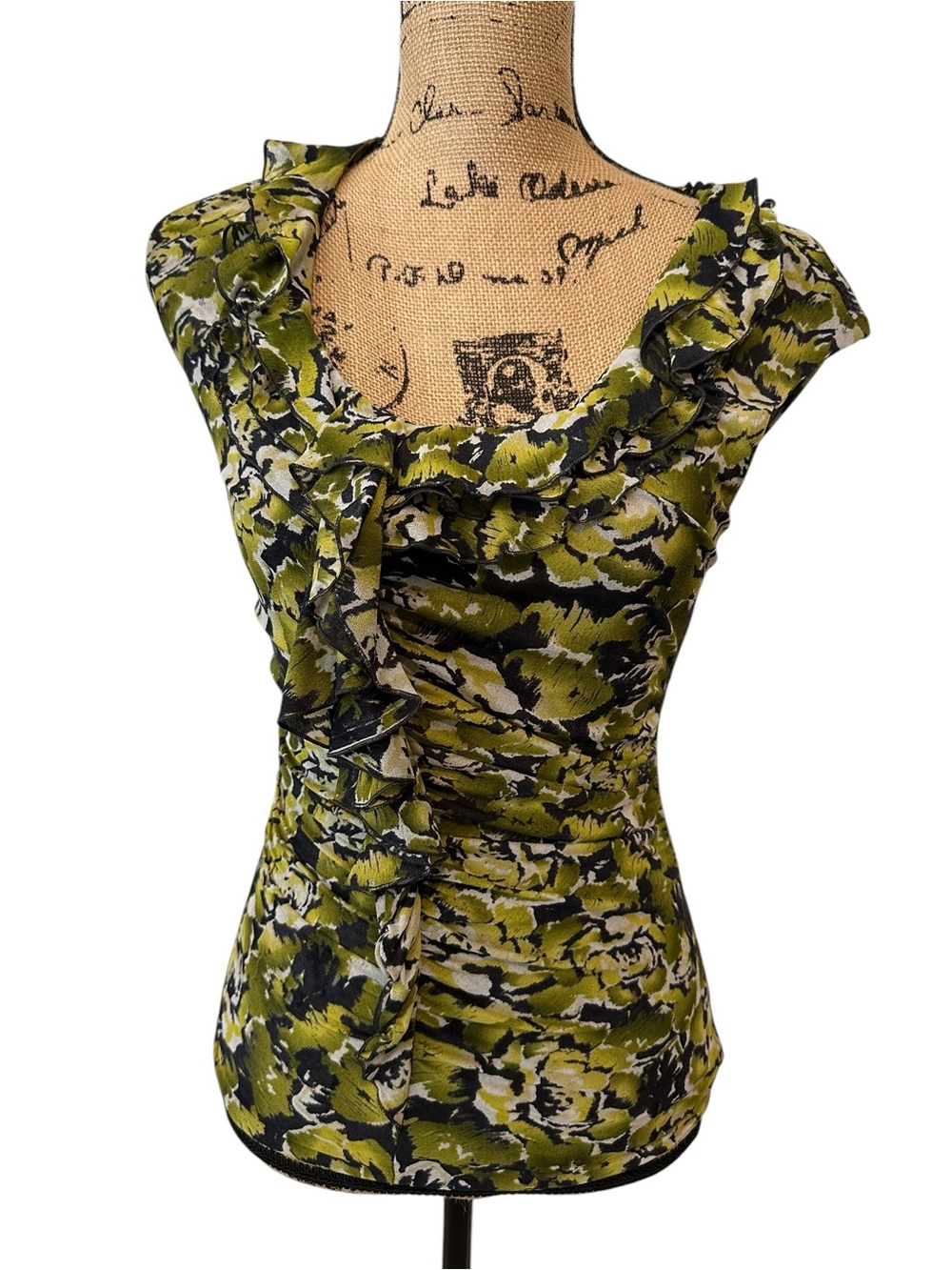 Classiques Entier Olive Green Print Ruffle Sleeveless Camisole